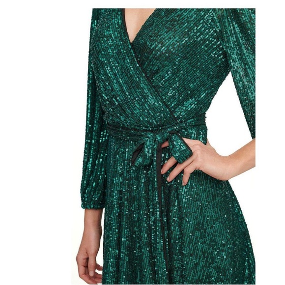 DKNY Womens Green Sequined Knee Wedding Cocktail and Party Dress - Picture 1 of 3